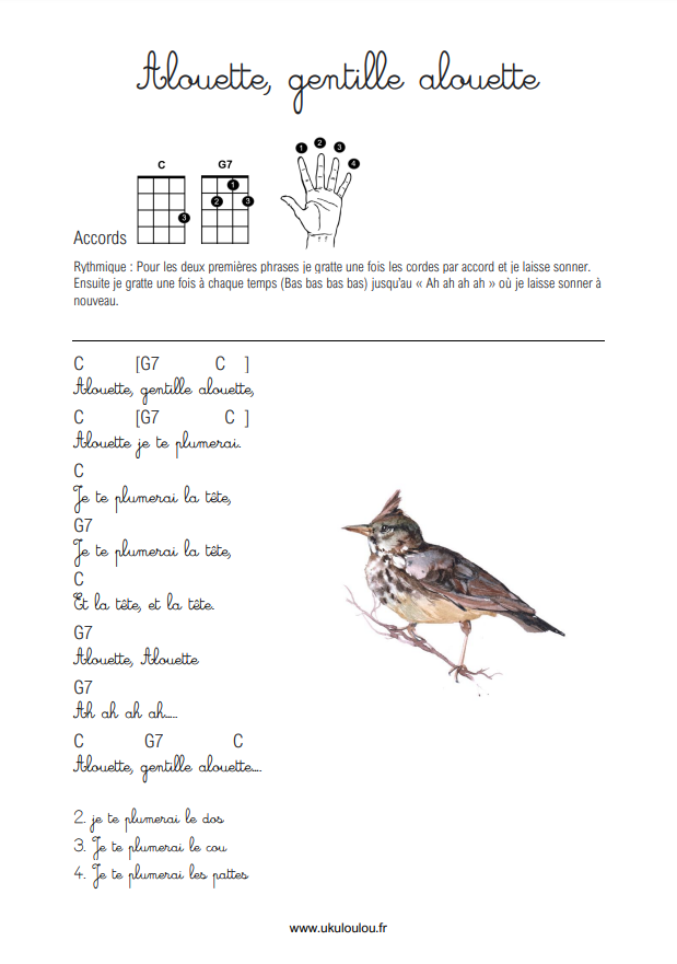 Alouette_Accords ukulélé avec paroles_Comptines bébé enfant