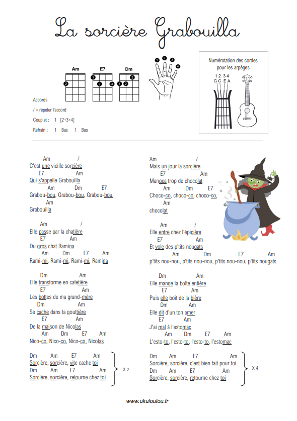 La sorcière Grabouilla_Accords ukulélé avec paroles_Chanson enfant maternelle_2