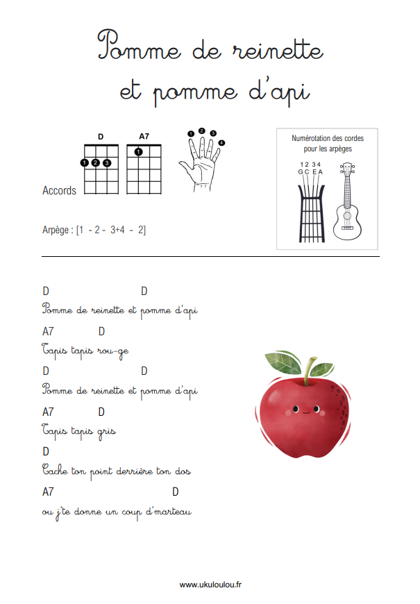 Pomme de reinette et pomme d'Api_Accords ukulélé avec paroles_Comptines bébé enfant