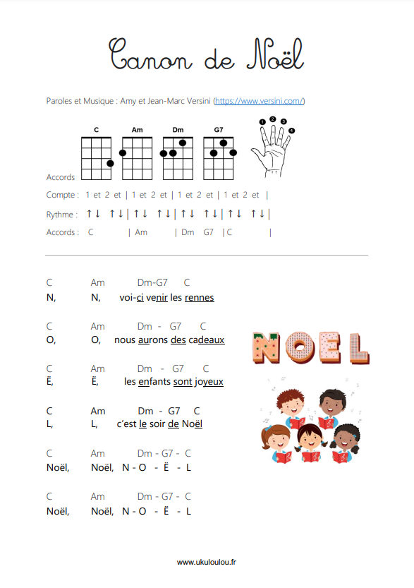 Canon de Noel - N-O-E-L_Accords ukulélé avec paroles_Comptines bébé enfant - Chant de Noel